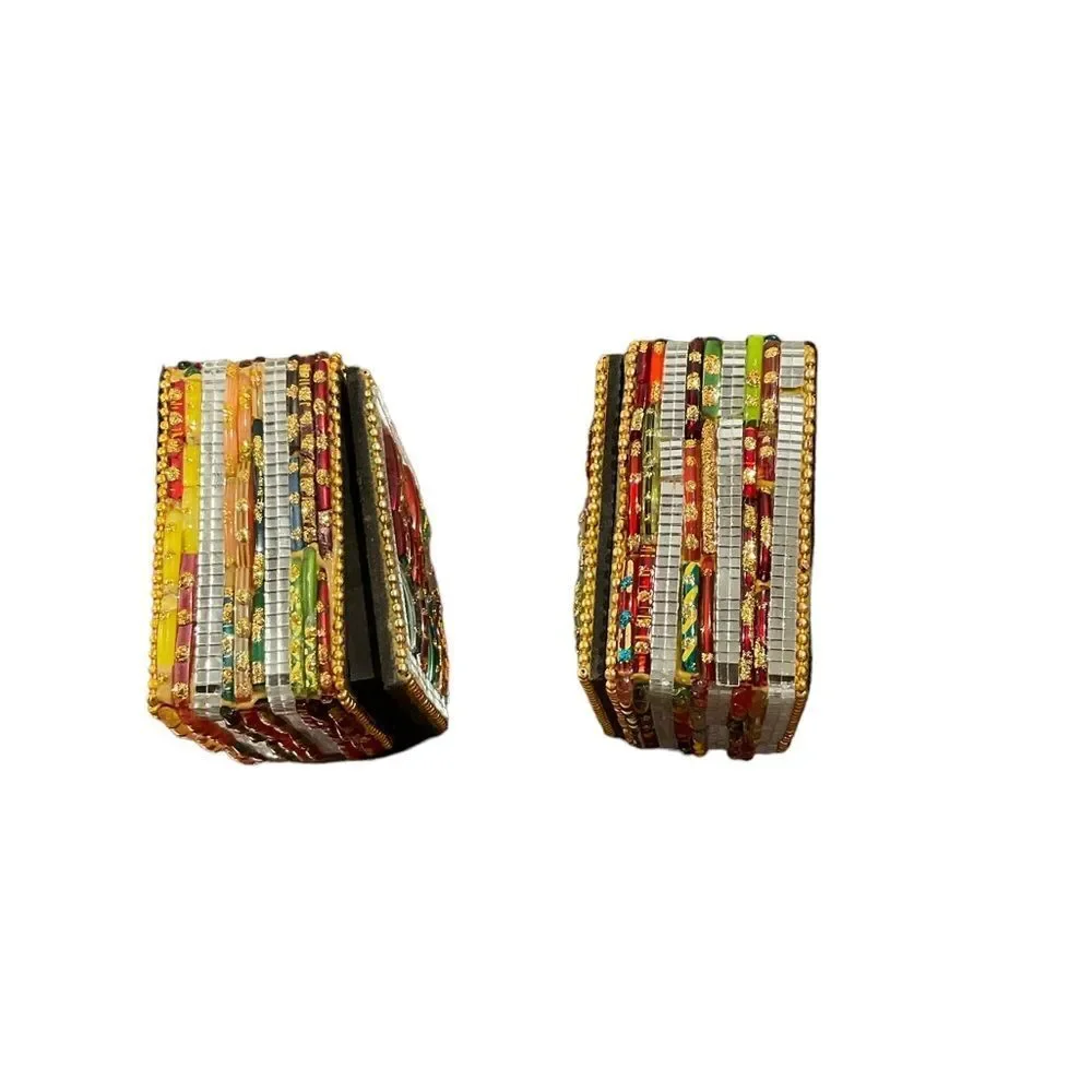 Vintage Trinket Treasure Box, Heavily Jeweled Bead Covered, Lid, India Set Of 2